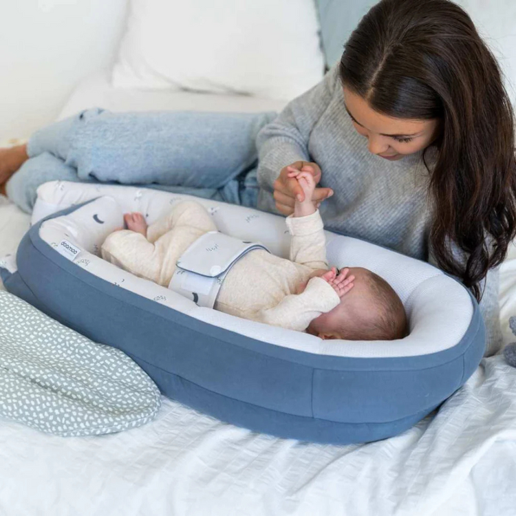 Doomoo Cocoon Baby Bed - Blue Grey Moon