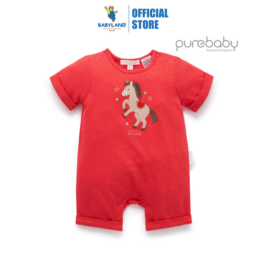 Purebaby Organic Little Horse Growsuit - Luna Red Print
