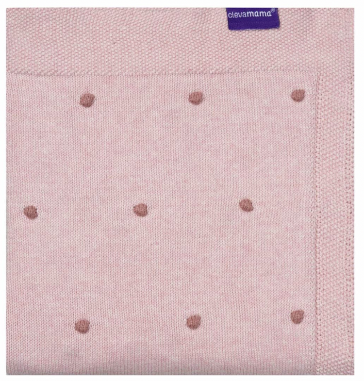 Clevamama Organic Cotton Knitted Pom Pom Baby Blanket - Pink