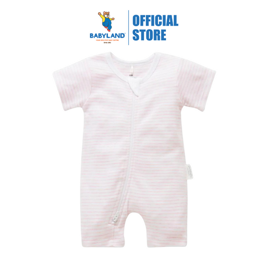 Purebaby Organic Short Leg Zip Growsuit - Pale Pink Melange Stripe