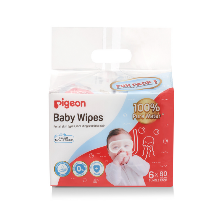 Pigeon 100% Pure Water Baby Wipes (6 x 80wipes)