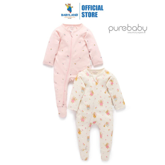 Purebaby Organic 2 Pack Zip Growsuit - Cloud Little Fairies Print