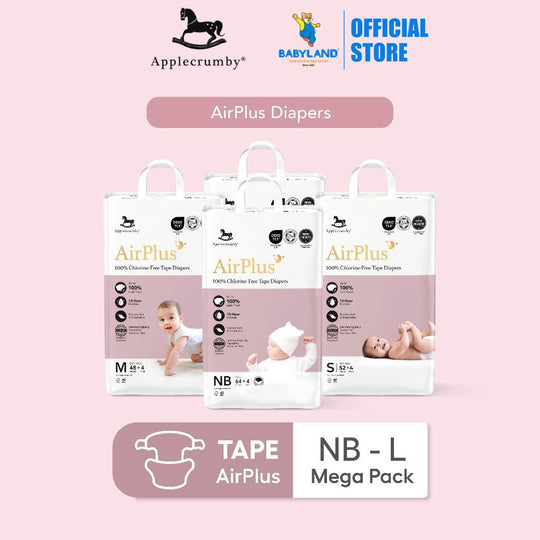 [NEW FORMULATION] Applecrumby AirPlus Overnight Tape Diapers - NB68 / S56 / M52 / L48
