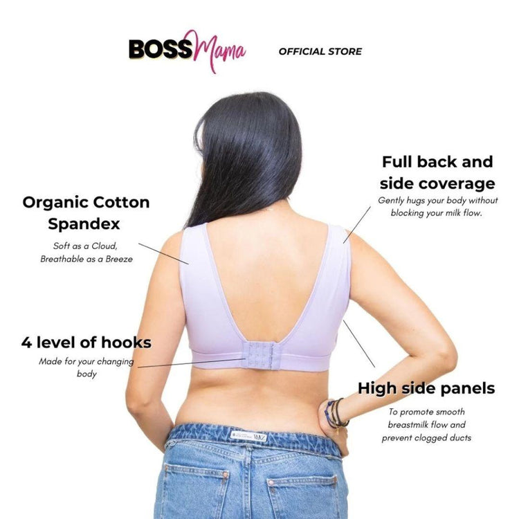 Boss Mama Real-Support Bra - Lilac Purple |  Pregnancy, Nursing and Pumping Bra -Friendly Wireless Soft Thick Band Flexible
