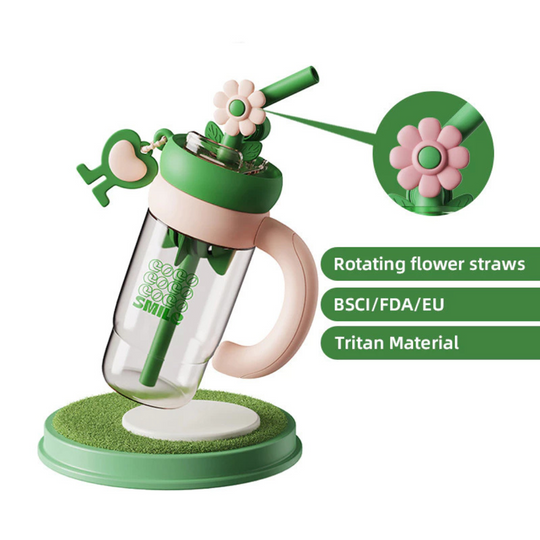 Cocosmile 8306 Flower Twirling Cup with Handle 1000ml - Pink Green