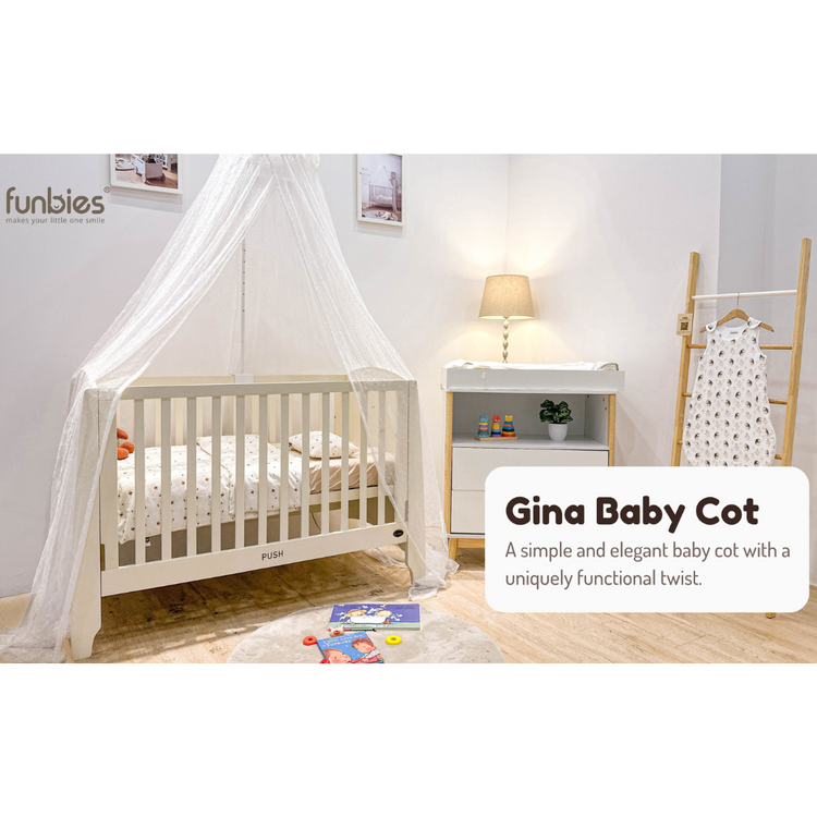 Funbies Gina Baby Cot Set (Beige) (60 x 120cm) | 3in1 Baby Cot