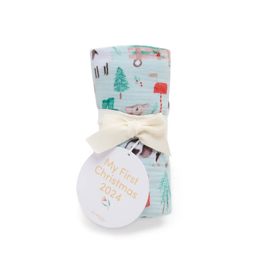 Purebaby Organic Muslin Wrap Farmyard Christmas Crinkle