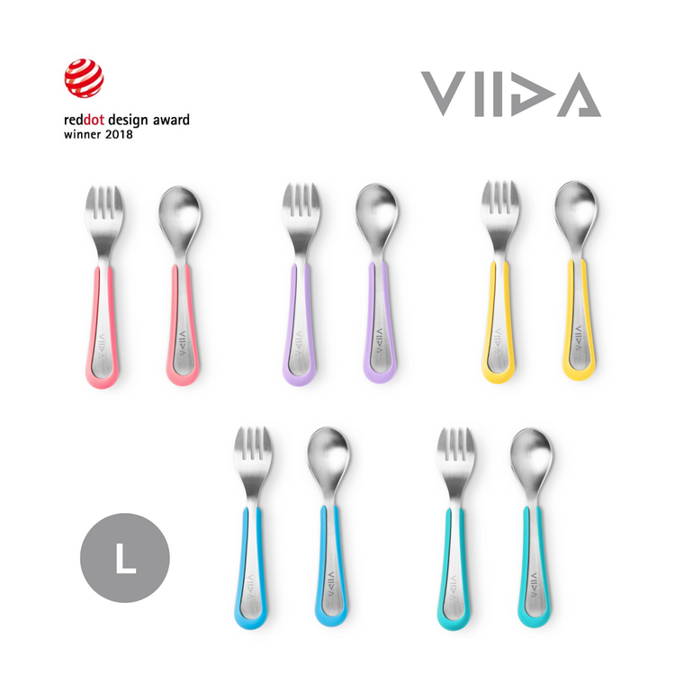 Viida Souffle Antibaterial Stainless Steel Fork & Spoon (L) - Turquoise Green
