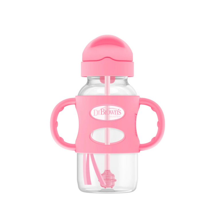 Dr Brown's Anti-Colic Options+ PP Wide Neck Sippy Straw Bottle With Handle - 270ml (6m+)