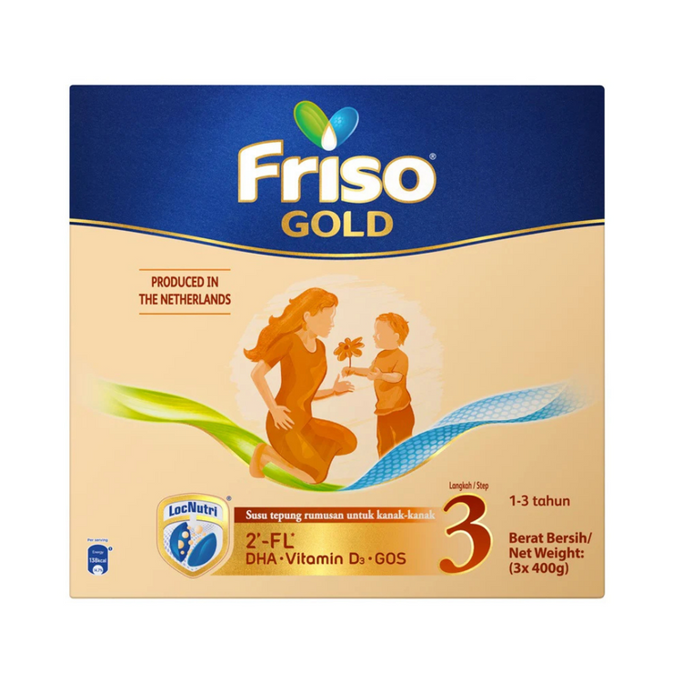 Friso Gold Step 3 Milk Formula 1.2kg (1-3yrs) (3 x 400g) [Exp 18 Jan 2027 &/ Later]