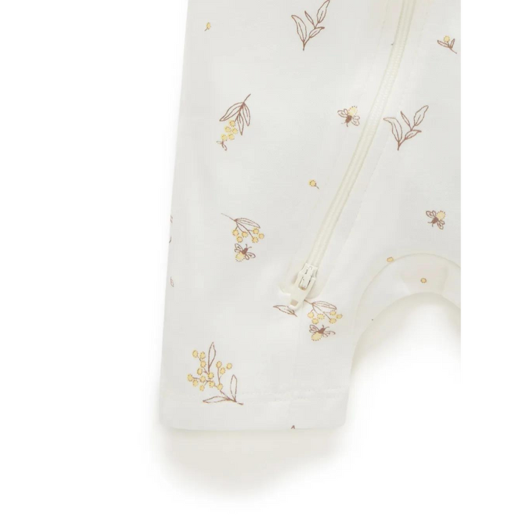 Purebaby Organic Short Leg Zip Growsuit Romper Unisex - Vanilla Wattle Bee