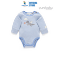Purebaby Organic Dragon Applique Bodysuit - Pond Mini Stripe Print