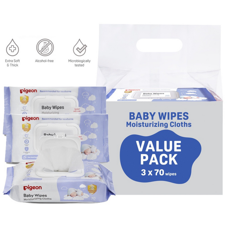 Pigeon Baby Wipes Moisturizing Cloths (3x70s)