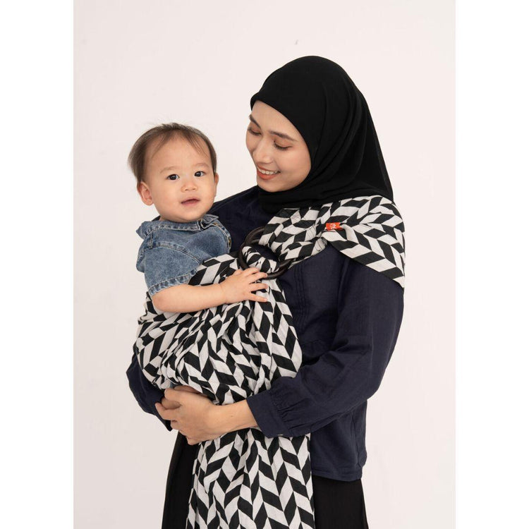 Mamaway Baby Ring Sling - Black & White Herringbone | Adjustable Baby Carrier | Penggendong bayi