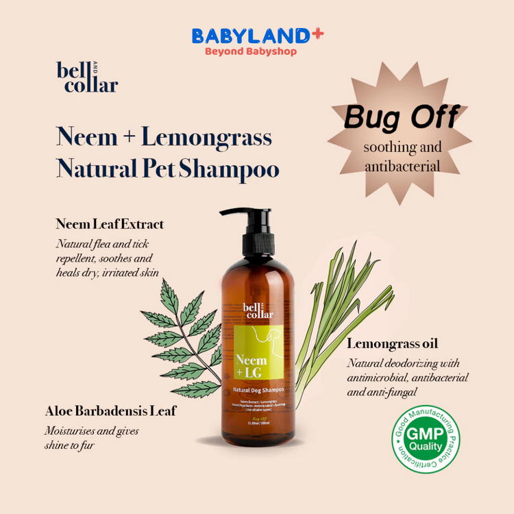 Bell & Collar Neem + Lemongrass natural pet shampoo 350ml : Anti-bacterial and soothes irritated skin.