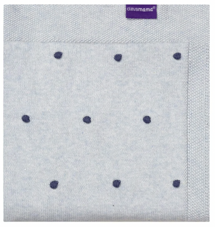 Clevamama Organic Cotton Knitted Pom Pom Baby Blanket - Blue