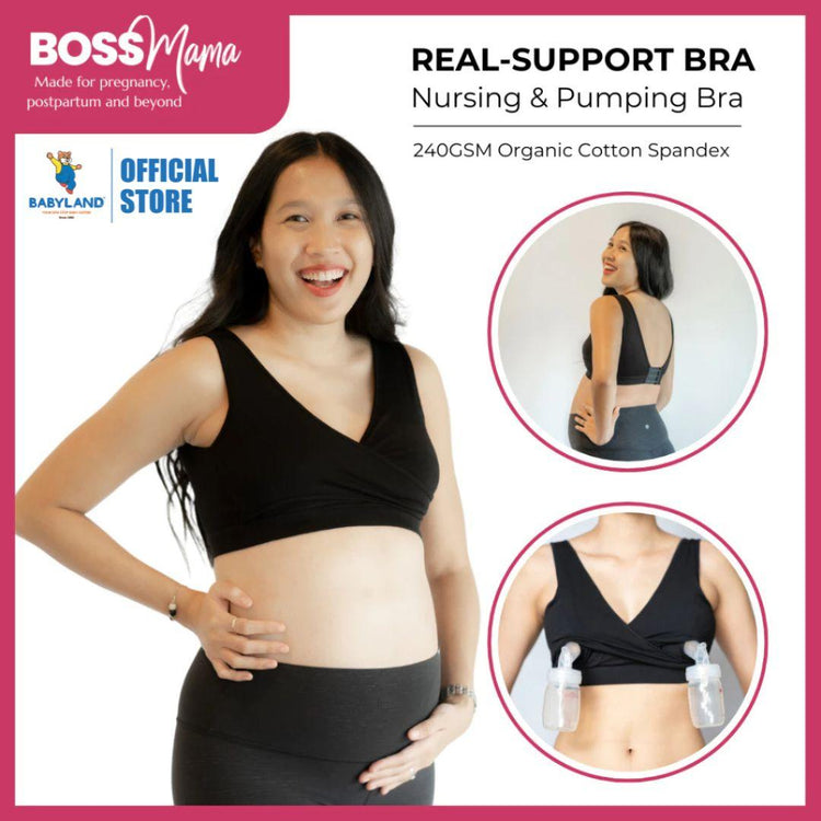 Boss Mama Real-Support Bra - Pregnancy, Nursing and Pumping Bra -Friendly Wireless Soft Thick Band Flexible