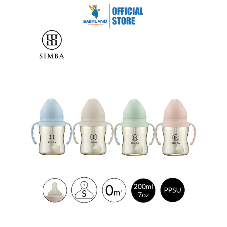 Simba allonge Milestone 200ml - PPSU Wide Neck Anti-Colic Feeding Bottle with Straw and Handles Cross Hole S Teat