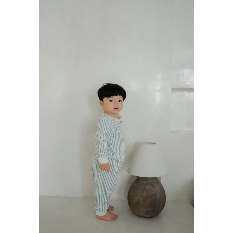 Hamako Tencel Micromodal Kids Long Set - Striped Aqua