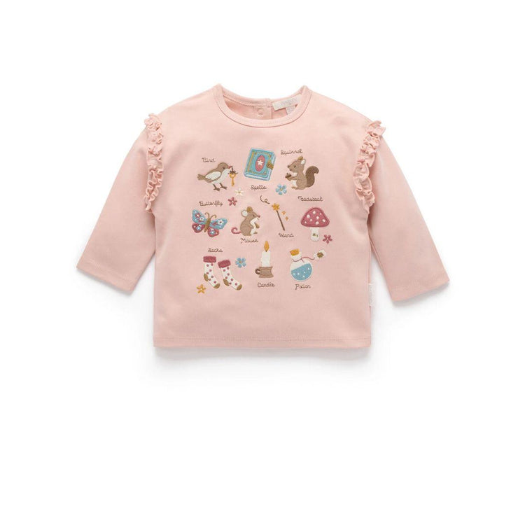 Purebaby Organic Mouse Pink Print Thick Ruffle Top
