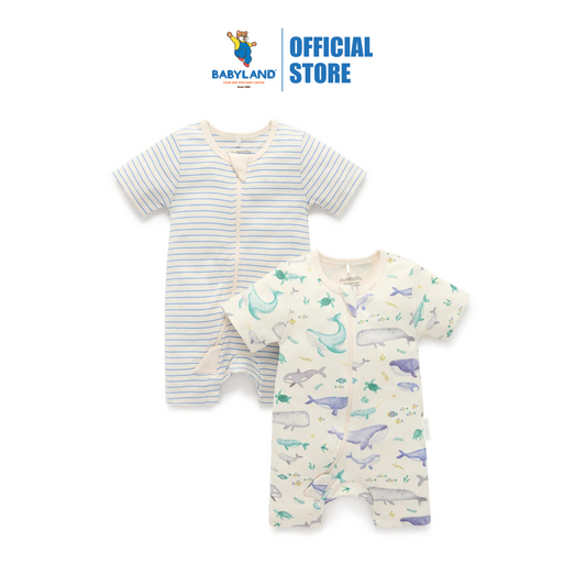 Purebaby Whale 2 Pack Short Zip Growsuit