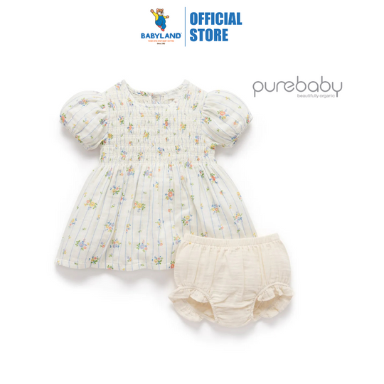 Purebaby Organic Shirred Dress - Nautical Floral
