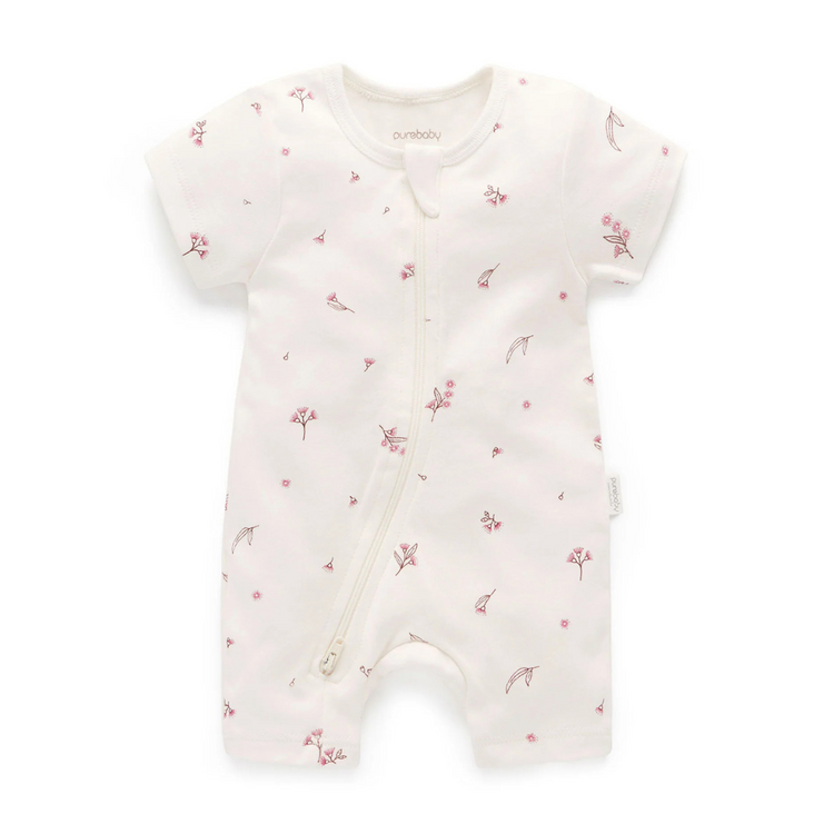 Purebaby Organic S/S Short Leg Zip Growsuit - Vanilla Blossom