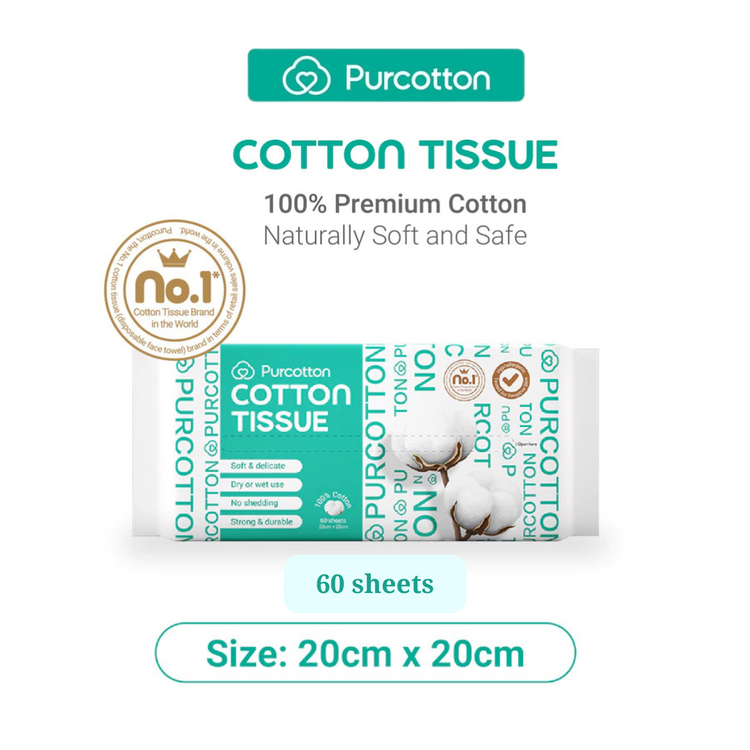 Purcotton 100% Cotton Tissue 60 sheet 20x20cm