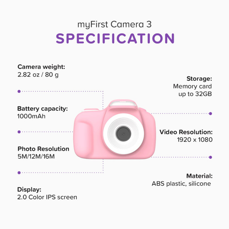 Kids Digital Camera myFirst Camera 3 - 16MP Photo 1080p Video with Selfie Lens Shockproof Pouch Birthday Gift Idea