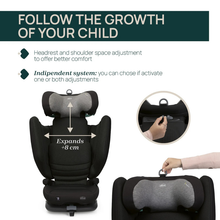 Chicco Fold & Go S I-size Booster Seat - Posh Black | From 100cm to 150cm (3Y+)