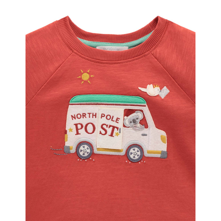 Purebaby Organic Christmas Postal Van Tee - Christmas Red Print