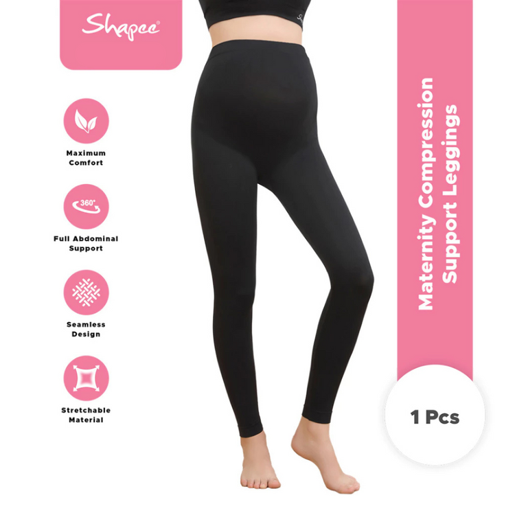Shapee Maternity Compression Support Leggings Black - pregnant legging, exercise pants, tummy support pants