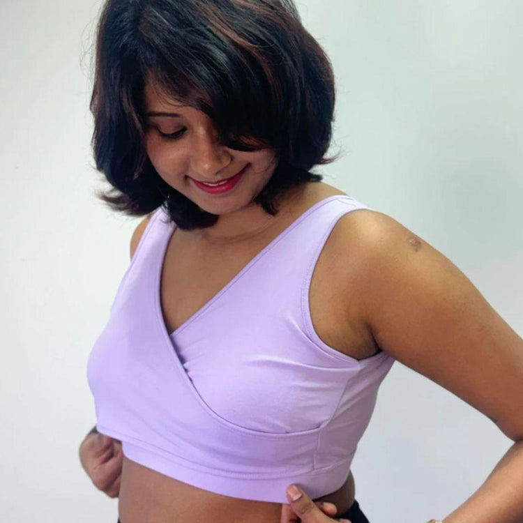 Boss Mama Real-Support Bra - Lilac Purple |  Pregnancy, Nursing and Pumping Bra -Friendly Wireless Soft Thick Band Flexible