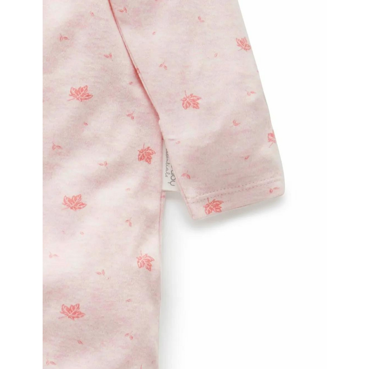 Purebaby Organic Zip Growsuit - Pale Pink Leaf