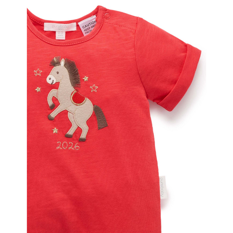 Purebaby Organic Little Horse Growsuit - Luna Red Print