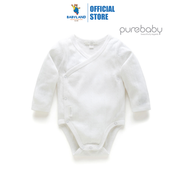 Purebaby Organic Long Sleeve Wrap Bodysuit - White Pointelle