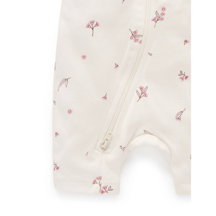 Purebaby Organic S/S Short Leg Zip Growsuit - Vanilla Blossom