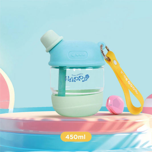 Cocosmile 8324 Coco Dudu Straw Glass Cup 450ml - Blue