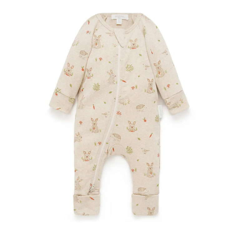 Purebaby Organic Printed Zip Growsuit Bunny Print