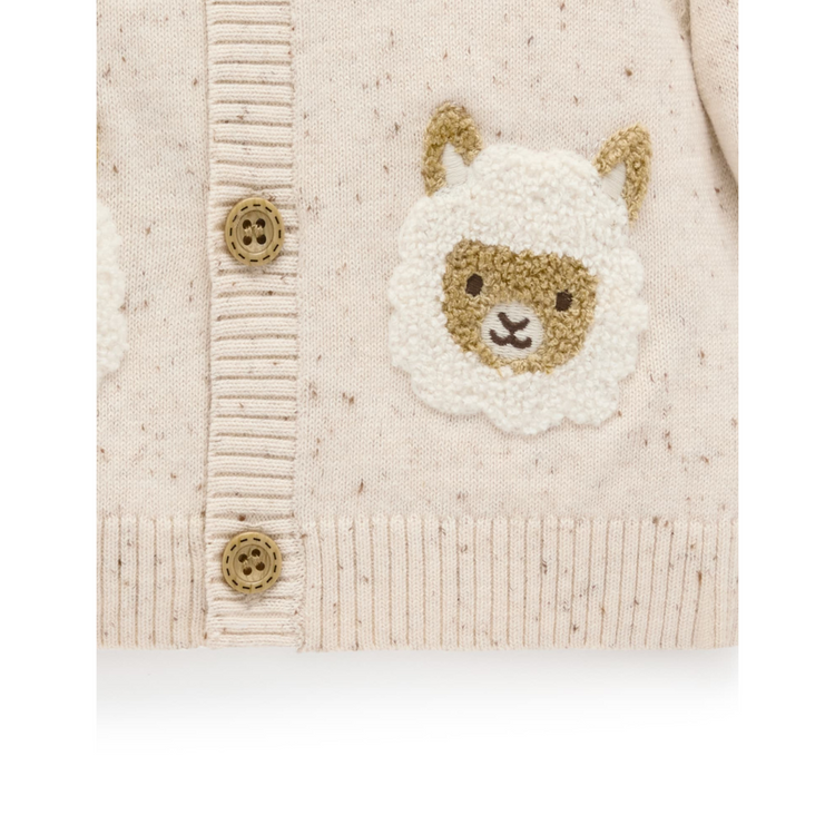 Purebaby Organic Llama Fiesta Friends Cardigan - Sand Neppy Print
