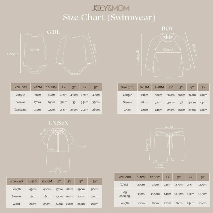 Joey & Mom Kids UPF50+ Swimwear Coastal Collection | Sun Protection Baby & Toddler Swimsuit for Boys & Girls