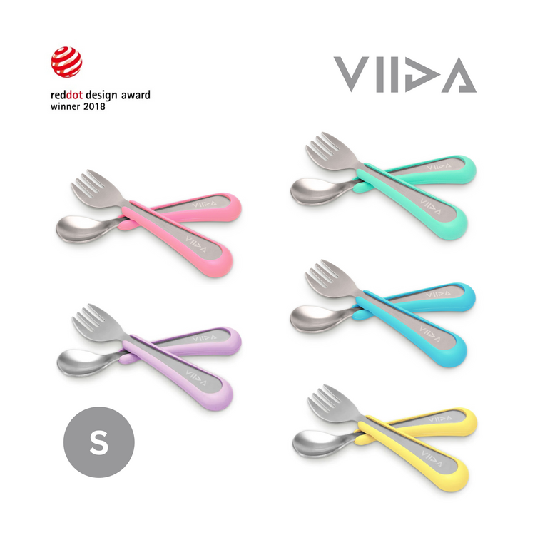 Viida Souffle Antibaterial Stainless Steel Fork & Spoon (S) - Taffy Pink