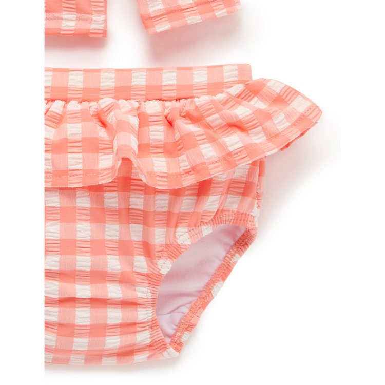 Purebaby Organic Long Sleeve Rashie Set (Swimwear) - Coral Gingham