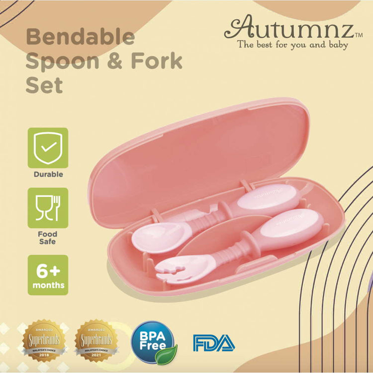 Autumnz Bendable Spoon + Fork Set - Blue/Pink (6m+)