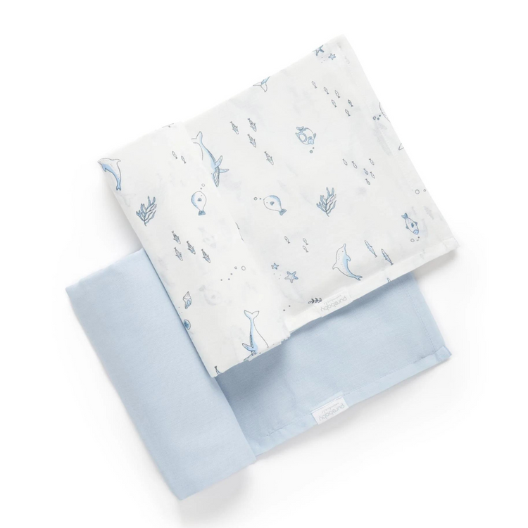 Purebaby Organic Muslin Wrap 2 Pack - Pale Blue Nautical