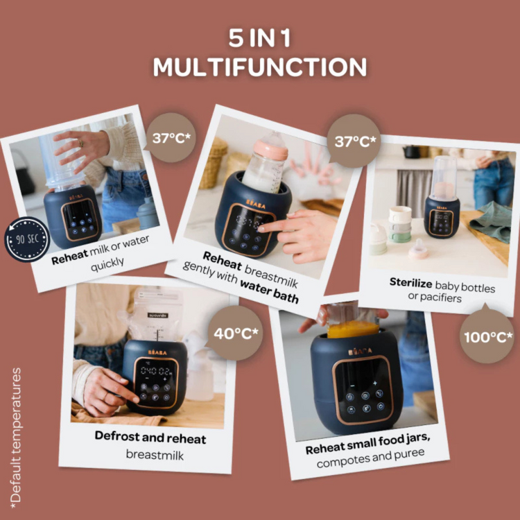 Beaba 5 in 1 Multi Milk Warmer - Night Blue -Water bath mode, Defrost mode, Babyfood mode, Fast mode,Sterilization mode