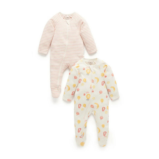 Purebaby 2 Pack Organic Digital Zip Growsuit - Juicy Print