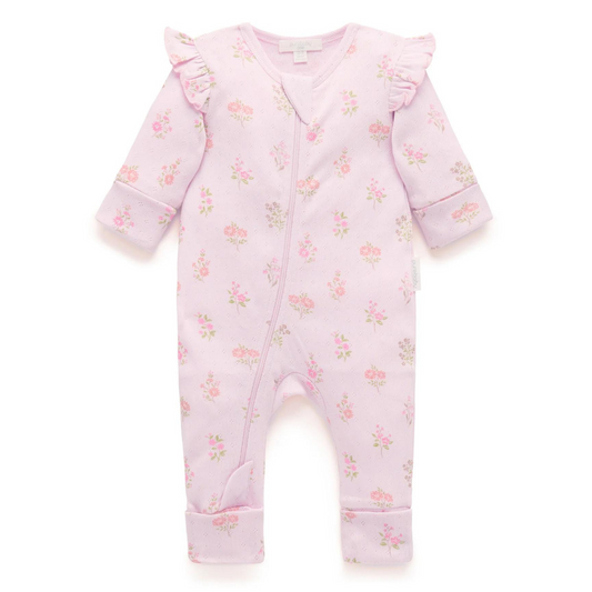 Purebaby Organic Floral Printed Zip Growsuit Aster Print