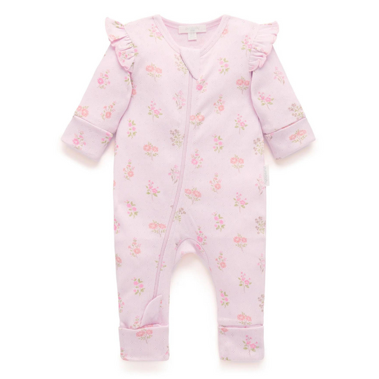 Purebaby Organic Floral Printed Zip Growsuit Aster Print