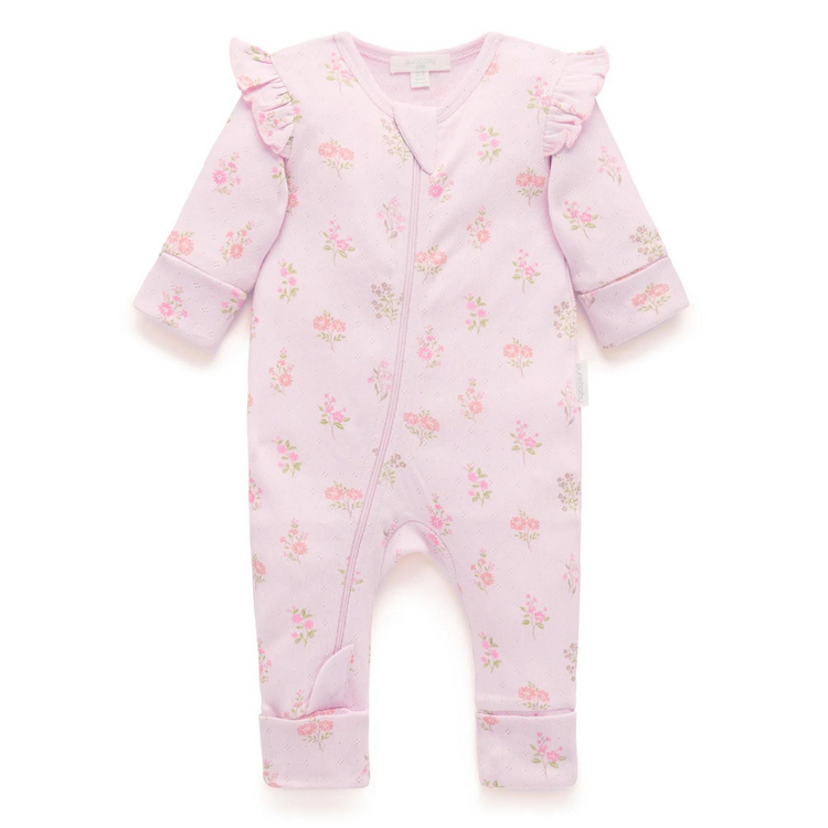 Purebaby Organic Floral Printed Zip Growsuit Aster Print